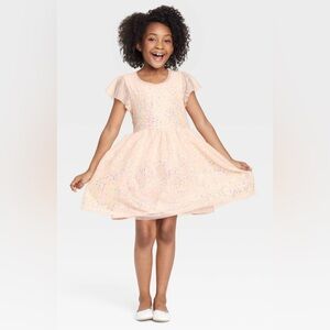 Cat & Jack Girls Belle Flutter Sleeve Sequin Dress S 6/6X